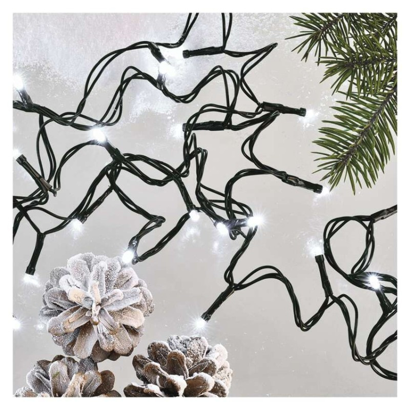 LED vianočná reťaz, 12 m, vonkajšia aj vnútorná, studená biela, programy, časovač 6