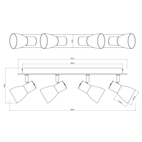 Stropné svietidlo, drevo hnedé, kov čierny, dymové sklo, DxŠxV:500x70x155mm, bez žiaroviek 4x E14, m 11