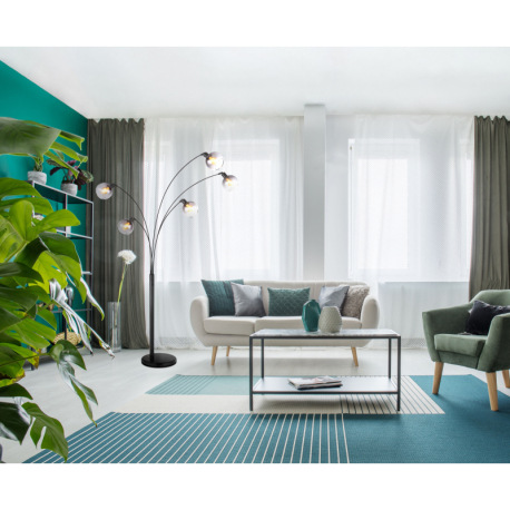 Stojacia lampa kov čierny matný, mramor čierny, sklo dymové, kábel PVC čierny, vypínač, DxŠxV: 980x1 1