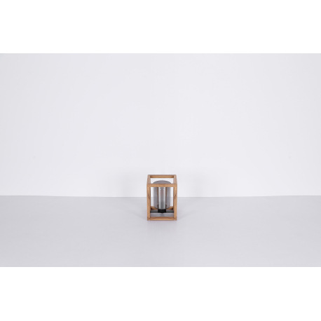 Stolová lampa, kov čierny, MDF hnedý, dymové sklo, sklo s bublinami, vypínač, DxŠxV:170x170x200, bez 9