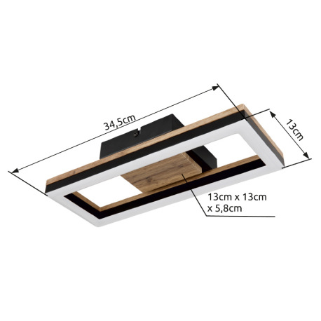 Stropné svietidlo, kov čierny matný, MDF so vzhľadom dreva, plast čierny matný, plast biely, DxŠxV: 16