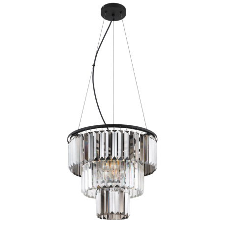 Závesné svietidlo, kov čierny, sklenené krištále dymové, číre, kábel PVC čierny, možnosť skrátenia v 12