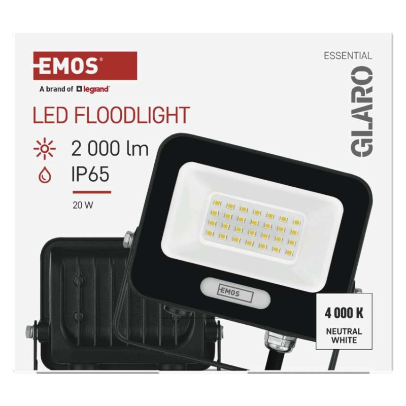 LED reflektor GLARO 20W, čierny, IP65, 2000 lm, neutrálna biela 10