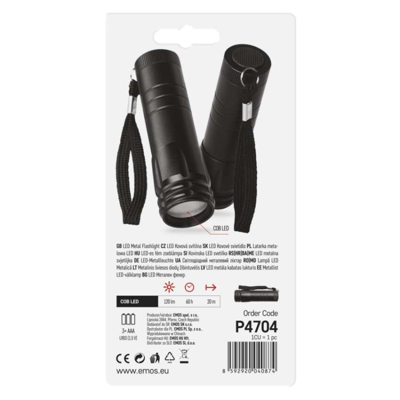 COB LED ručné kovové svietidlo P4704, 100 lm, 3× AAA 3