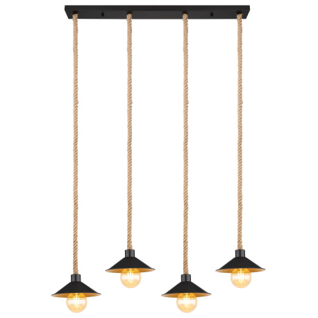 Závesné svietidlo, kov čierny a zlatý, lano, DxŠxV:1125x220x1700mm, bez žiaroviek 4x E27, max. 60W 2 4