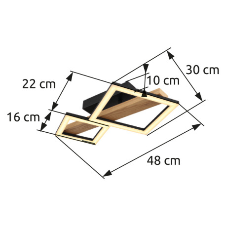 Stropné svietidlo kov čierny mat, MDF imitácia dreva, ABS čierny mat, plast biely, DxŠxV: 480x300x10 16
