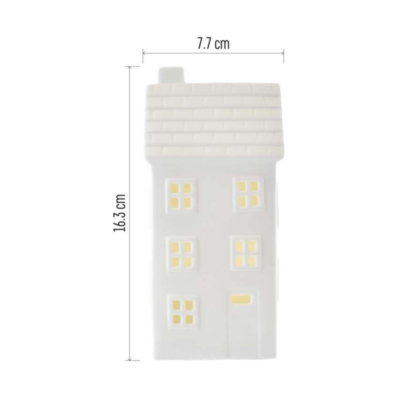 LED keramický domček, 16 cm, 1x CR2032, vnútorná, teplá biela, časovač 3