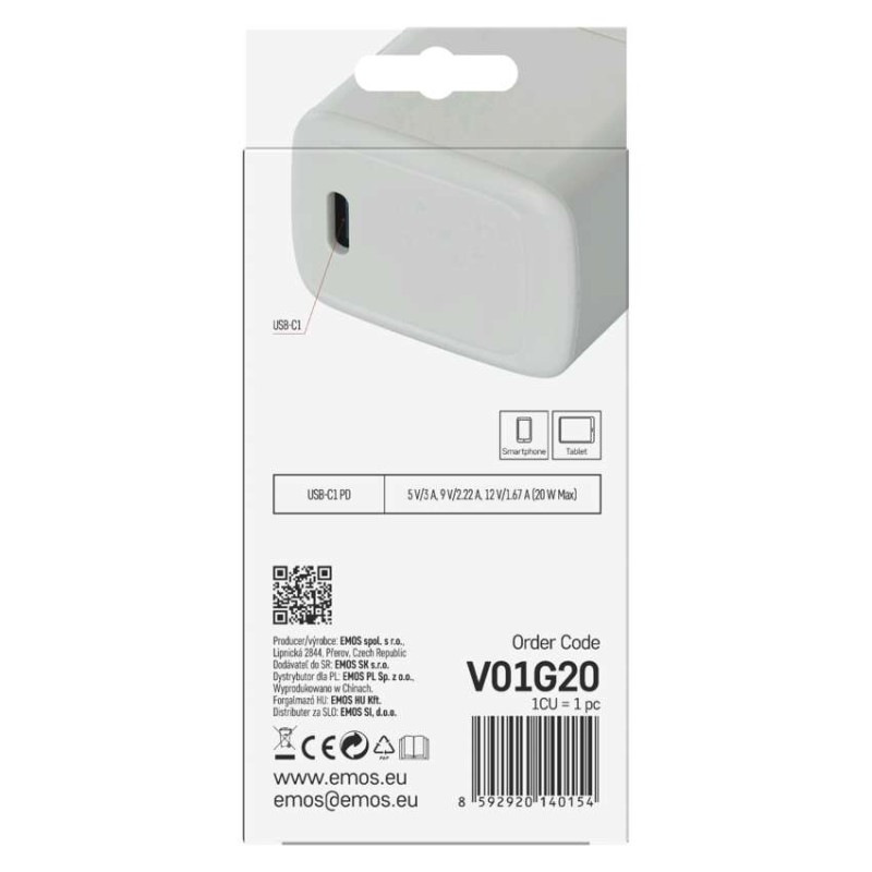 Univerzálny USB adaptér GaN do siete PD 20 W max. 8