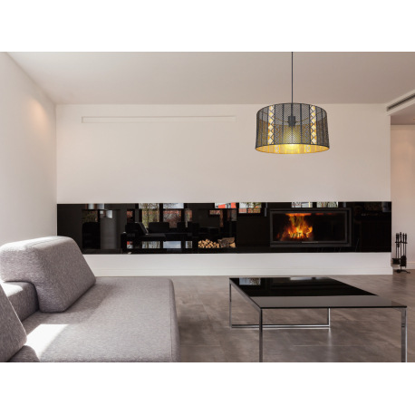 Závesné svietidlo, kov čierny matný, priehľadný akryl, krištále, tienidlo z vnútra zlaté, Ø 420, V: 9