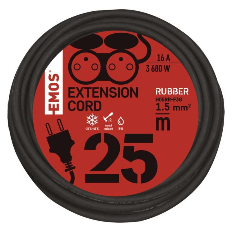 Vonkajší predlžovací kábel 25 m / 2 zásuvky / čierny / guma / 230 V / 1,5 mm2 8