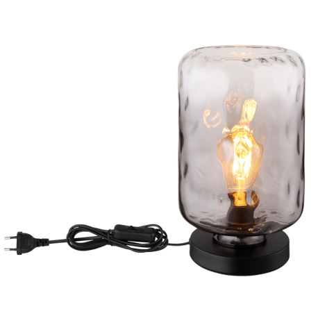 Stolná lampa, kov čierny matný, sklo dymové/číre, kábel PVC čierny, kolískový vypínač na kábli, ø: 1 12