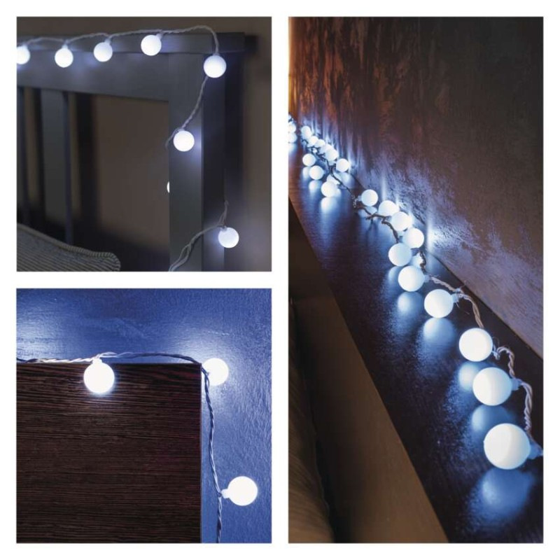 LED svet. cherry reťaz – guličky 2,5cm, 4 m, vonkajšia aj vnútorná, studená biela, časovač 12
