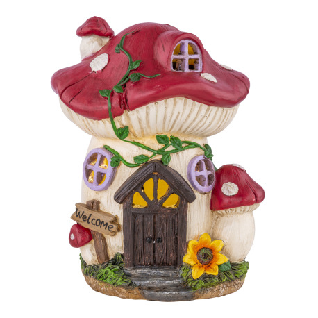 Solárne svietidlo, plast farebný, hríbový dom, IP44, vypínač, akumlátor AA 200mAh 1,2V, DxŠxV:155x12