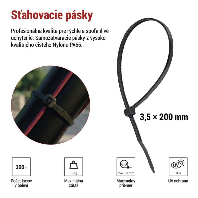 Sťahovacia páska 200×3,5, čierna, 100 ks 6
