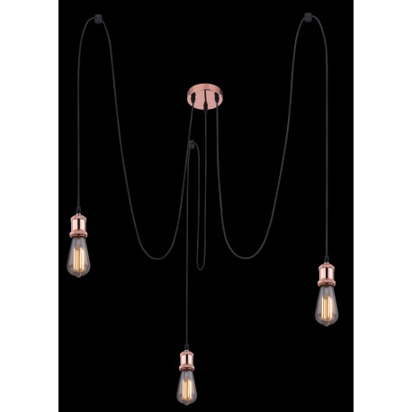 Závesné svietidlo, medený kov, 3 textilné káble po 2m, Ø117, V:2000, bez žiaroviek 3xE27, max. 40W 2 7