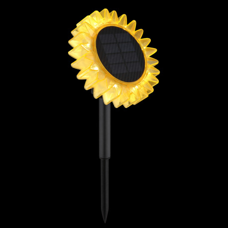 Solárne svietidlo, plast čierny matný, plast žltý, vypínač, batéria AA 800mAh 1,2V, IP44, slnko, so 2