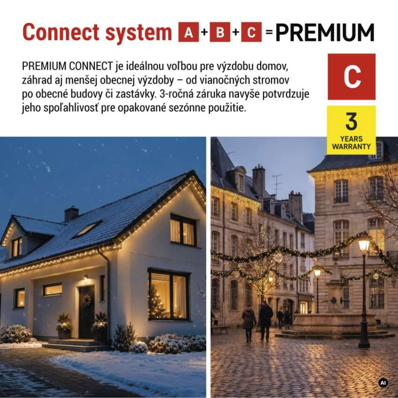 Premium LED spojovacia reťaz čierna, 10 m, vonkajšia aj vnútorná, teplá biela, časovač 2