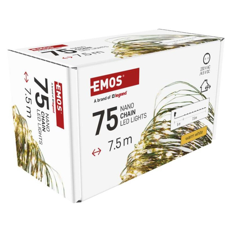 LED vianočná nano reťaz zelená, 7,5 m, vonkajšia aj vnútorná, teplá biela, časovač 10