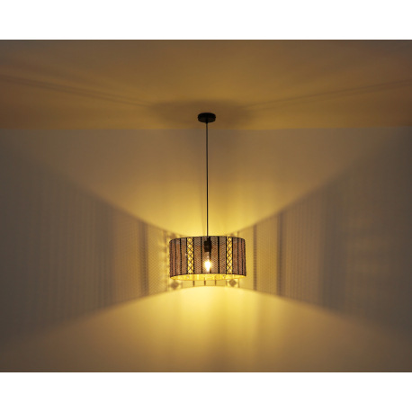 Závesné svietidlo, kov čierny matný, priehľadný akryl, krištále, tienidlo z vnútra zlaté, Ø 420, V: 13