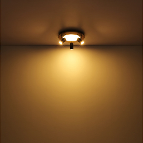 Stropné svietidlo kov čierny, MDF, imitácia tmavého dreva, plast biely, prepínanie funkcií nástenným 20