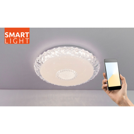 Stropné svietidlo, kov biely, akryl biely, trblietavý efekt, priehľadné akrylové krištále, stmievate 13