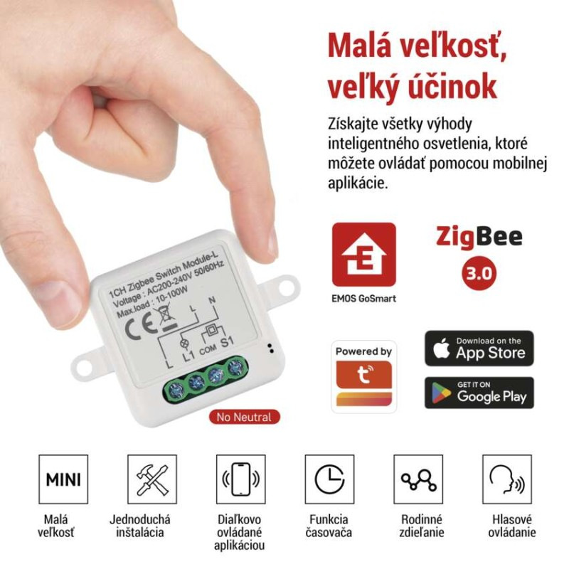 GoSmart spínací modul IP-2103SZ, ZigBee, 1-kanálový (nevyžaduje N vodič) 1