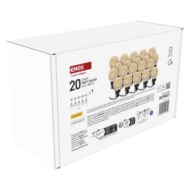 LED svetelná reťaz – 20x párty žiarovky, 7,6 m, vonkajšia aj vnútorná, teplá biela 7