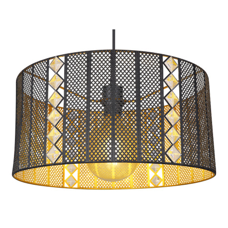 Závesné svietidlo, kov čierny matný, priehľadný akryl, krištále, tienidlo z vnútra zlaté, Ø 420, V: 4