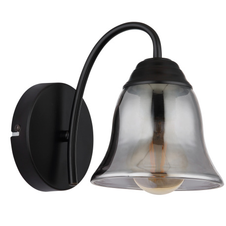 Nástenné svietidlo, kov čierny matný, sklo dymové, ŠxV: 135x185mm, H: 203mm, bez žiarovky 1x E27, ma 11