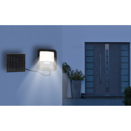 Solárne svietidlo, plast/hliník/kov čierny, sklo priehľadné, stmievanie, časovač, nastaviteľné, diaľ 10