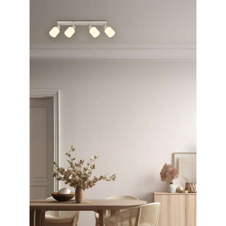 Stropné svietidlo, kov, piesková matná, kov chrómovaný, sklo biele, DxŠxV: 560x80x185mm, bez žiarovi 10