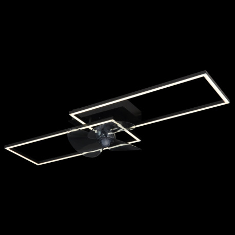 Stropný ventilátor, kov/hliník čierny matný, plast biely/dymový, stmievateľný, niekoľko úrovní cez n 15