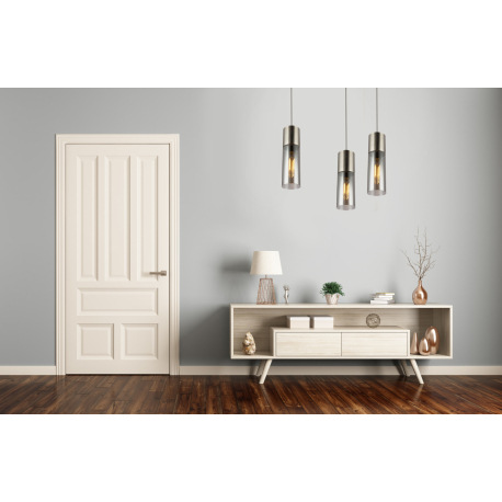 Závesné svietidlo, kov nikel matný, sklo dymové, čiernobiely textilný kábel, Ø90, V:1525, bez žiarov 1