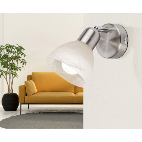 Nástenné svietidlo, kov nikel matný, sklo biele, otočné, DxŠxV: 115x100x120mm, vrátane žiarovky 1xE1 1