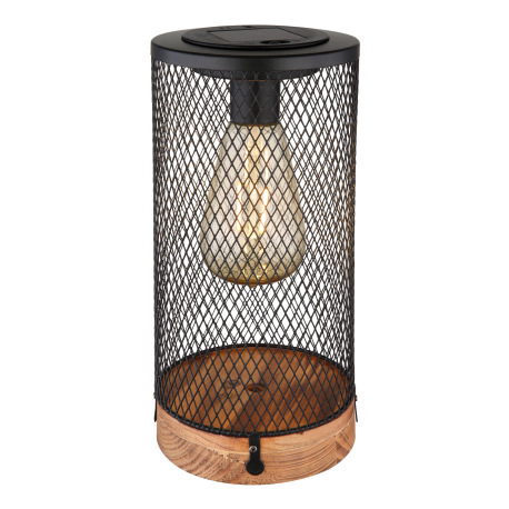 Solárne svietidlo, drevo, plast čierny, kovové opletenie čierne, plast priehľadný, vypínač, akumulát