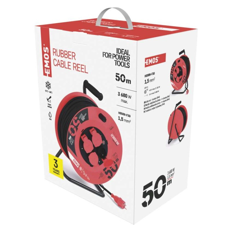 Vonkajší predlžovací kábel na bubne 50 m / 4 zásuvky / čierny / guma / 230 V / 1,5 mm2 1