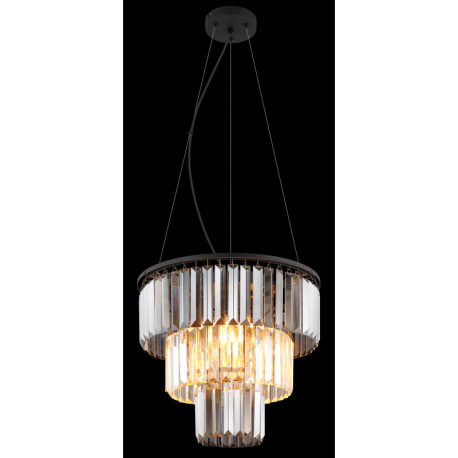 Závesné svietidlo, kov čierny, sklenené krištále dymové, číre, kábel PVC čierny, možnosť skrátenia v 11