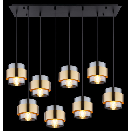 Závesné svietidlo, kov čierny matný, sklo, mosadz, DxŠxV: 1030x315x1200mm, bez žiaroviek 8x E27, max 18