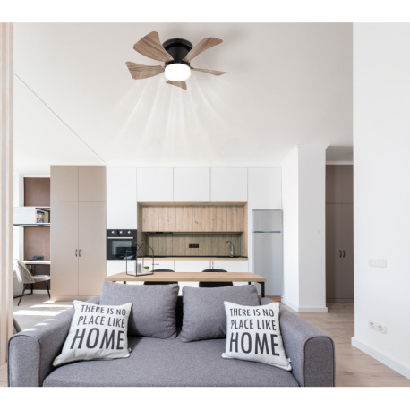 Stropný ventilátor, kov čierny matný, plast imitácia tmavého dreva/biely, stmievateľný, niekoľko úro 8