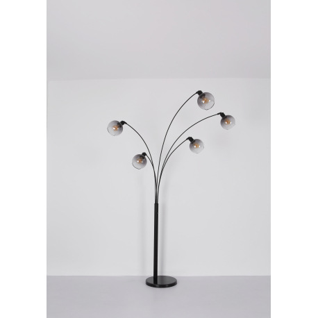 Stojacia lampa kov čierny matný, mramor čierny, sklo dymové, kábel PVC čierny, vypínač, DxŠxV: 980x1 9