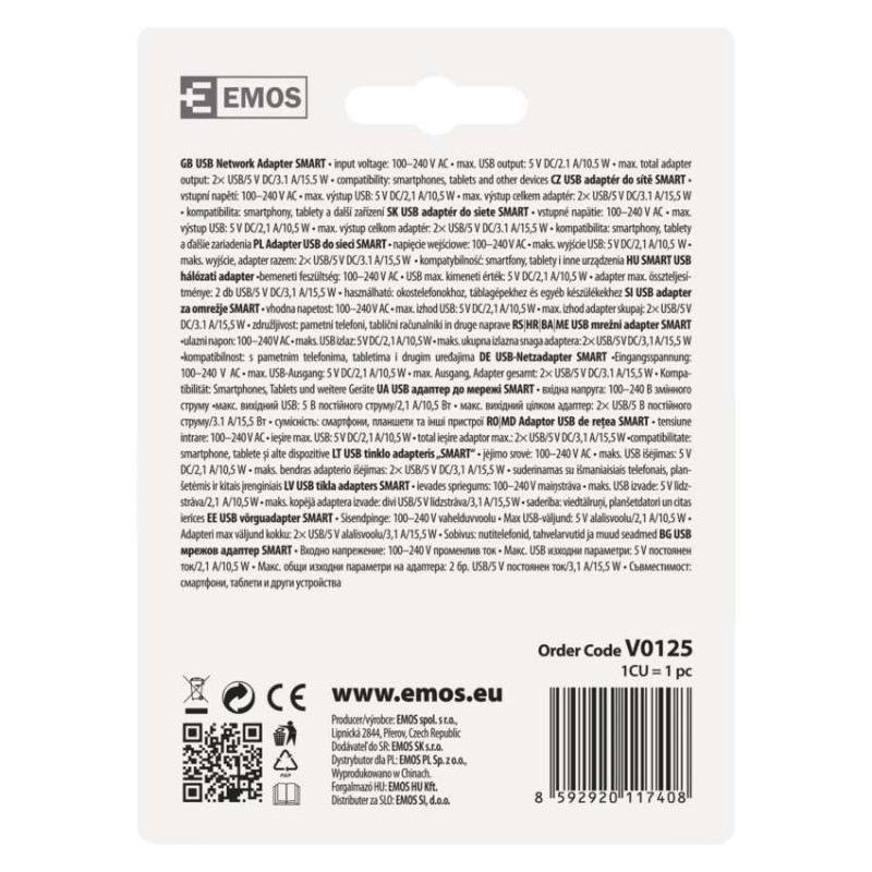 Univerzálny USB adaptér SMART do siete 3,1A (15W) max. 4