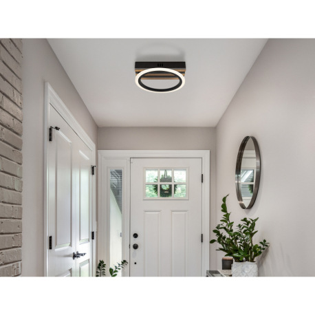 Stropné svietidlo, kov čierny matný, MDF s tmavým dreveným efektom, plast biely, niekoľko úrovní pom 10