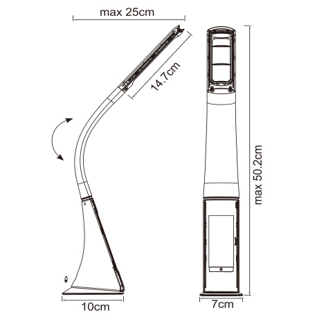 Stolová lampa, plast, čierna, chróm, s hodinami a budíkom, flexo, zmena farby svetla, CCT 3000-4500- 5
