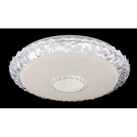 Stropné svietidlo, kov biely, akryl biely, trblietavý efekt, priehľadné akrylové krištále, stmievate 2