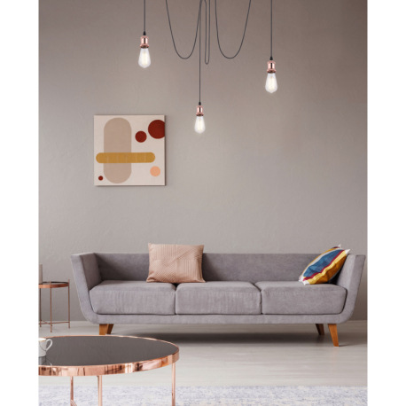 Závesné svietidlo, medený kov, 3 textilné káble po 2m, Ø117, V:2000, bez žiaroviek 3xE27, max. 40W 2 6