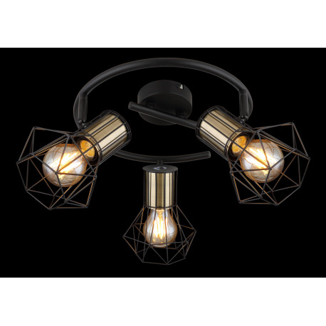 Stropné svietidlo, kov čierny, kovová mriežka čierna, ø: 285mm, V:190mm, bez žiaroviek 3x E27, max. 2