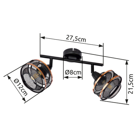 Nástenné svietidlo, kov čierny a zlatý, DxŠxV:275x120x215, bez žiaroviek 2xE14, max. 40W 230V 14