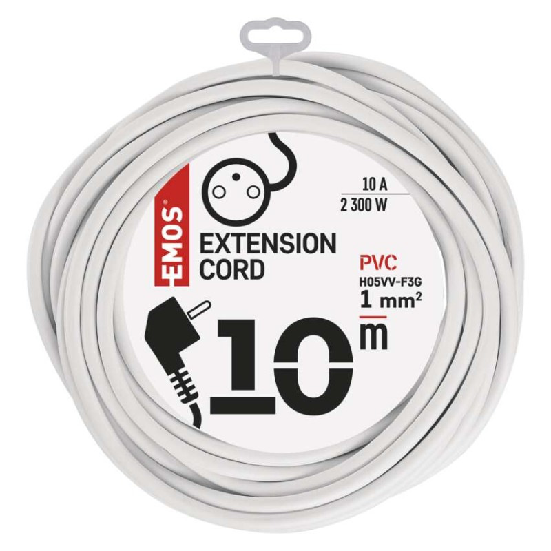 Predlžovací kábel 10 m / 1 zásuvka / biely / PVC / 1 mm2 1