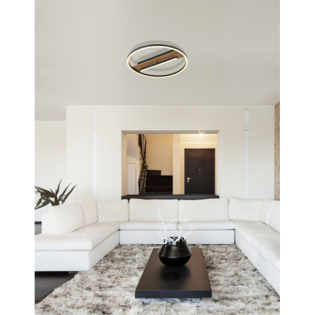 Stropné svietidlo, kov vzhľad dreva, hliník čierny matný, silikón biely, výkyvné rameno, ø: 405 mm, 1