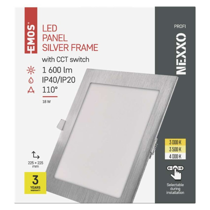 LED vstavané svietidlo NEXXO, štvorec, strieborné, 18W, CCT 6